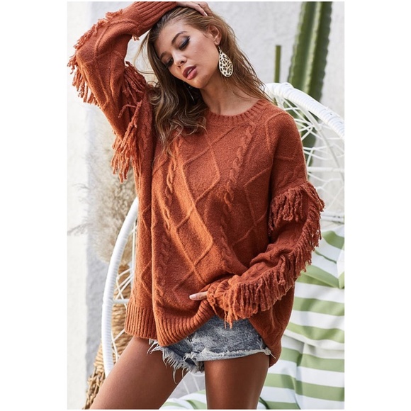 024 Cozy Pink Fringe detail Sweater Top - Picture 4 of 7